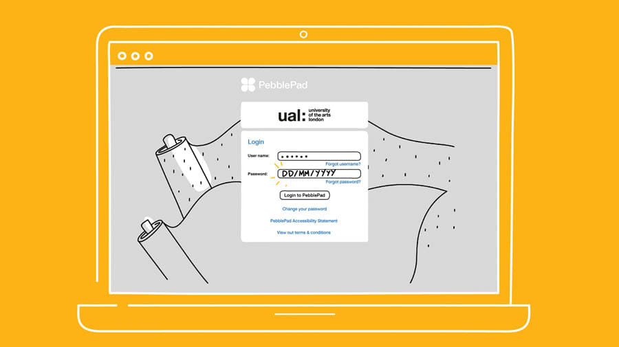 Illustration of pebblepad login screen