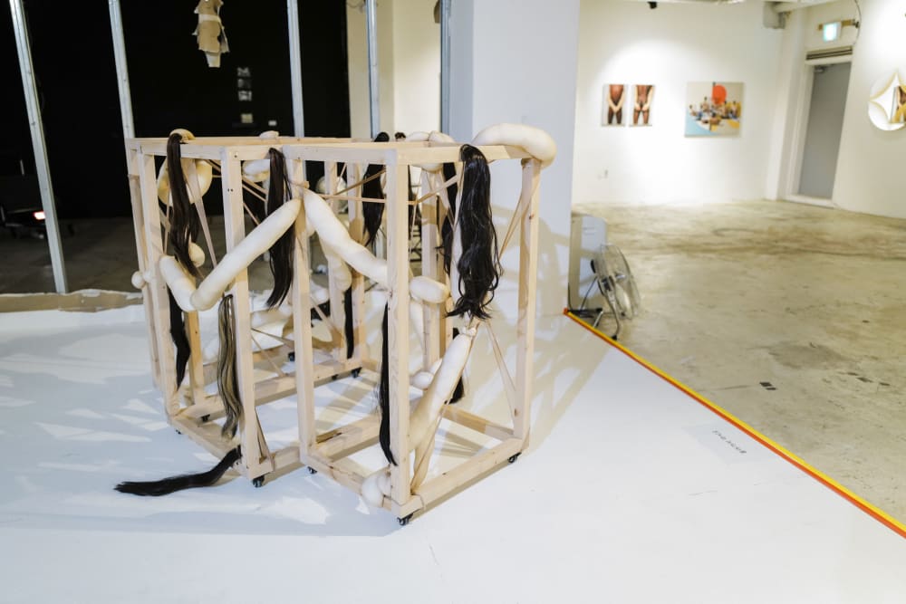 Wooden sculpture on display 