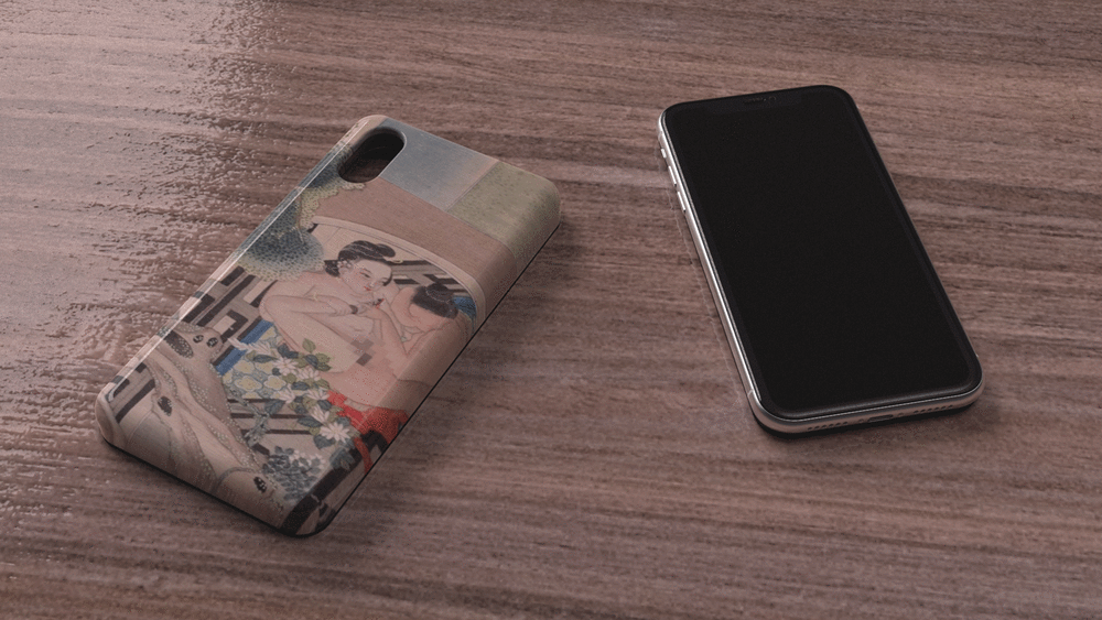 Phone and Phone case with chinese drawing of a couple