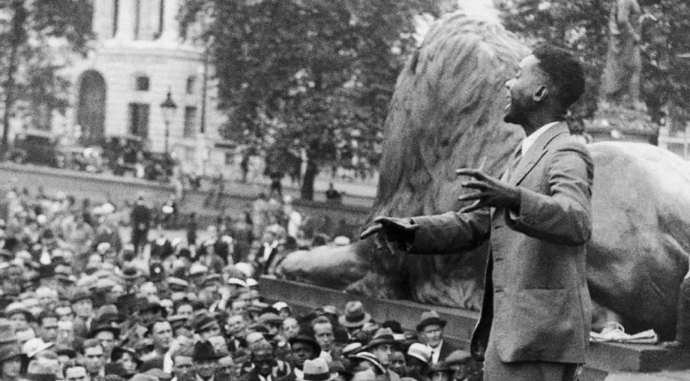 Old black and white photograph of a rally