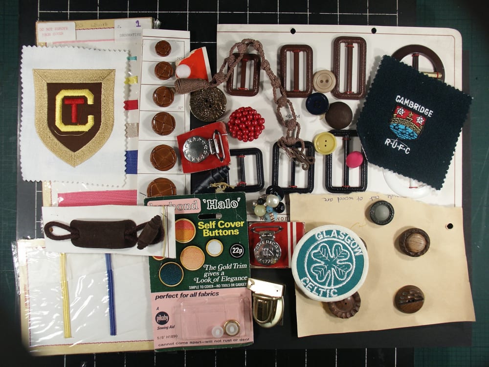Buttons, badges, and trimmings from the LCF Archives.