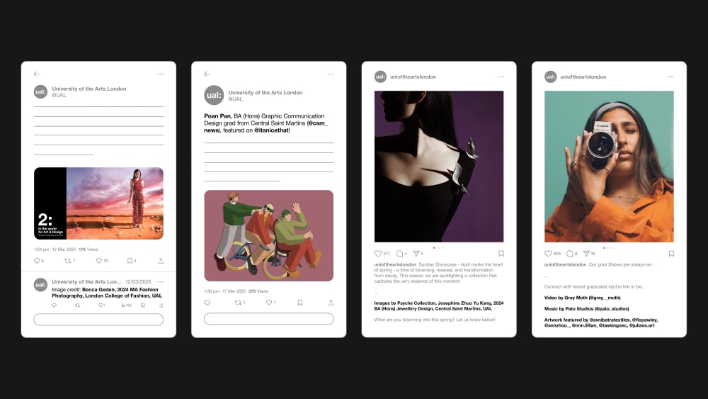 Social media mockups highlighting the crediting and tagging format for each platform.