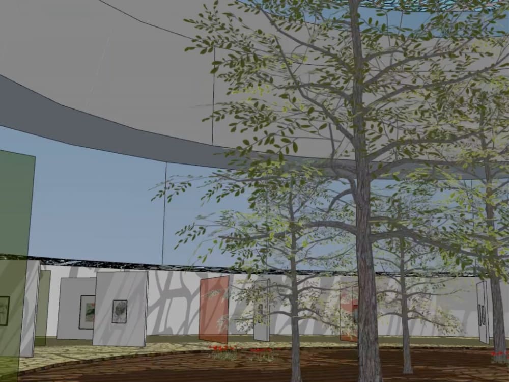 Virtual exhibition space with trees