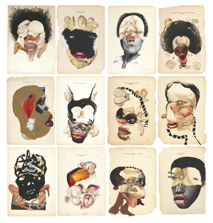 A collection of various abstract faces made from collage