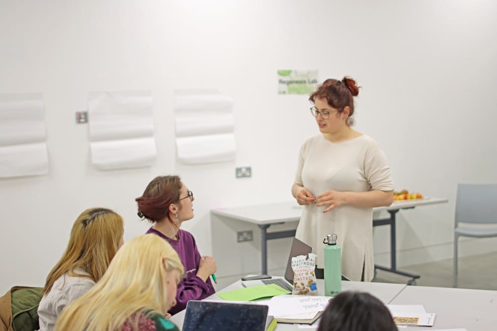 Nicole speaking to students at the Regenesis Lab workshop