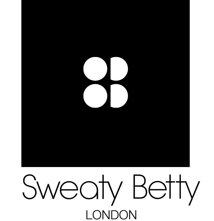 A large black square with the words Sweaty Betty London at the bottom. inside the square are 2 full circles and 2 half circles. 