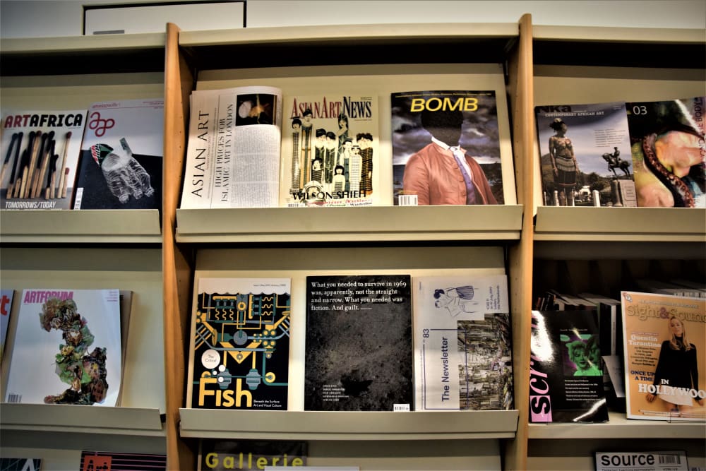 A shelf of magazines in Stuart Hall library