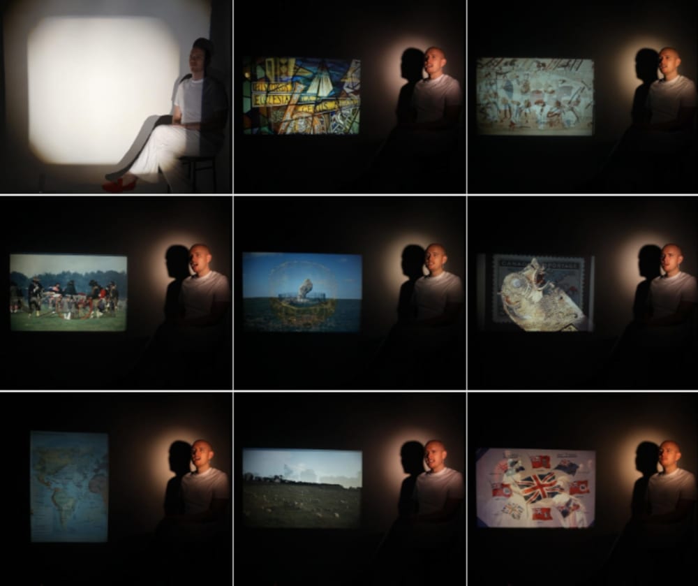 A series of photographs of a man doing a presentation
