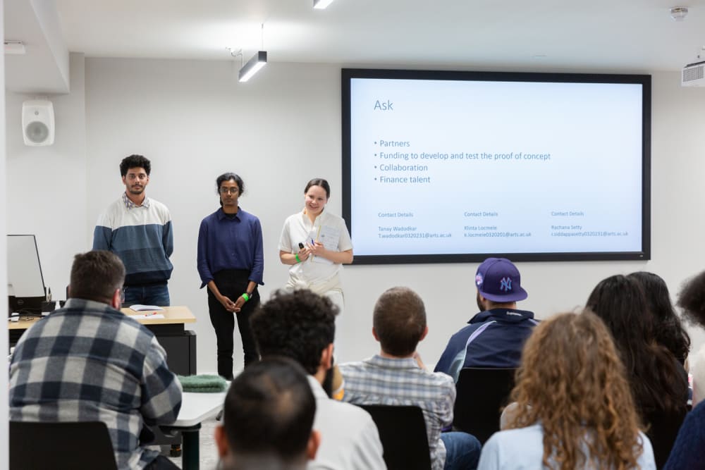 Group of students giving a presentation