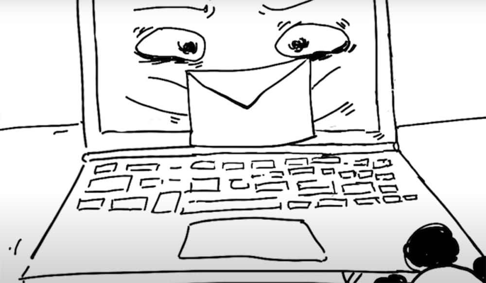 Illustration of an anthropomorphic laptop screen.