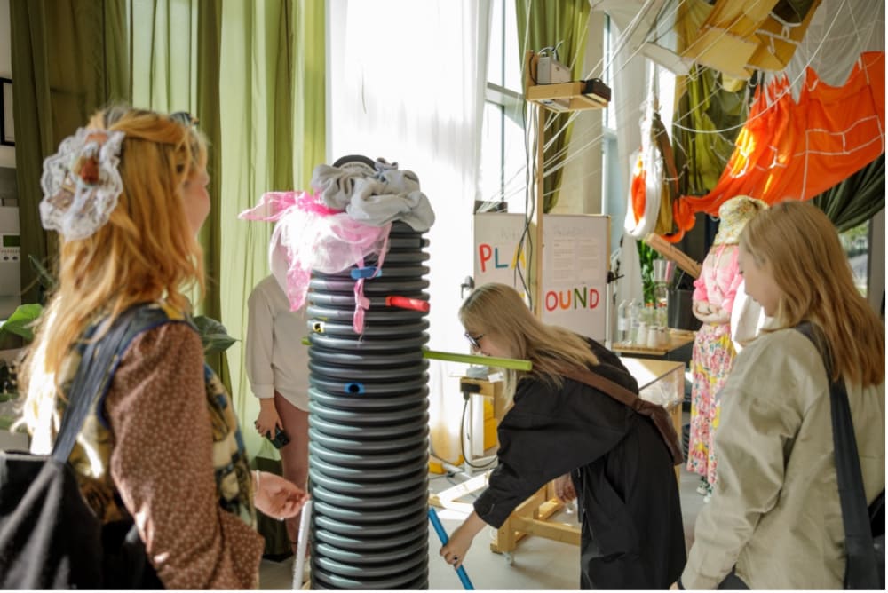 Visitors interacting with Iona Beresford’s installation ’Playground’. Image credit: Alexa Pollmann.