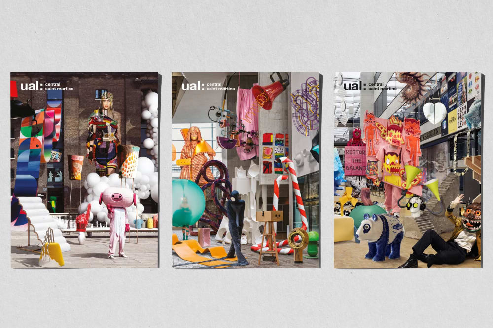 Three distinct, vibrant covers for A Guide to Central Saint Martins, designed by Boyle and Perks.