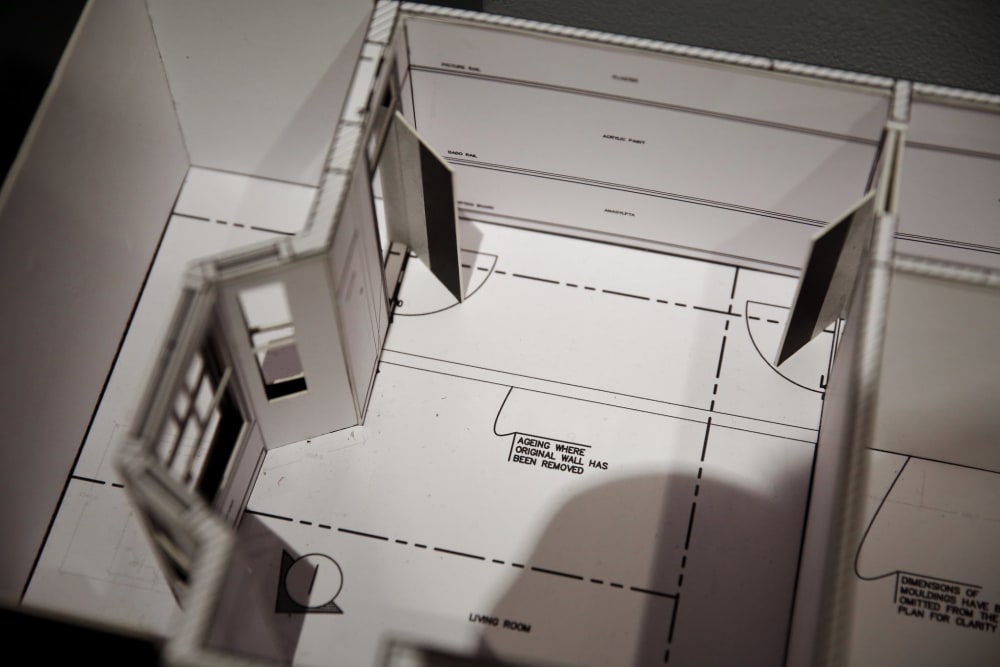 miniature model of building created by student