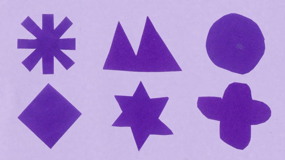 A light purple background, overlayed with dark purple shapes. They have a hand drawn look to them, with slightly irregular sides.