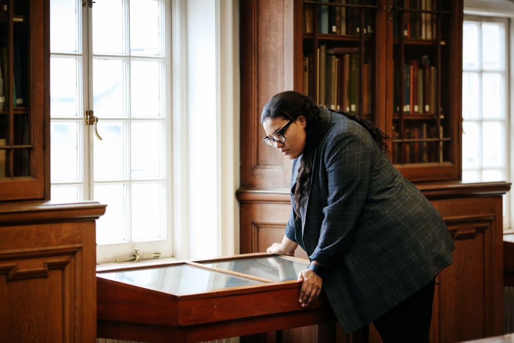 Adrienne Bennie in the old library at Chelsea College of Arts