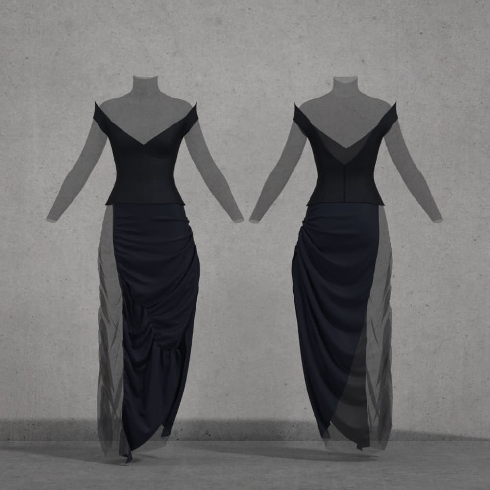 Two 3D rendered dresses side by side