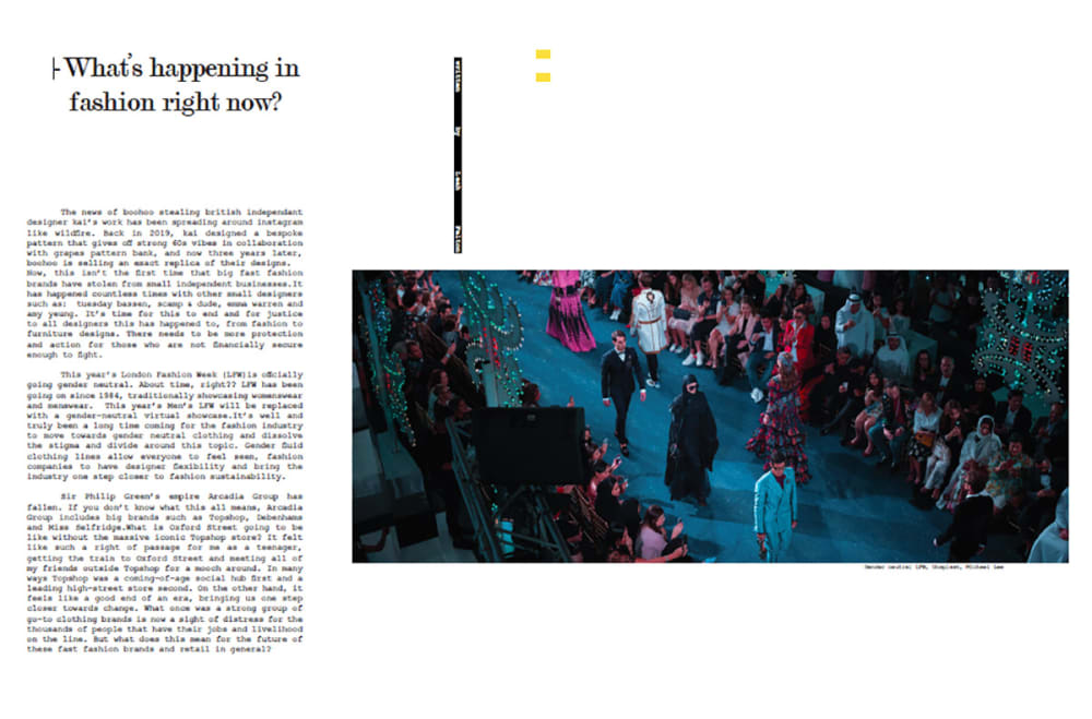 A magazine spread of a fashion show.