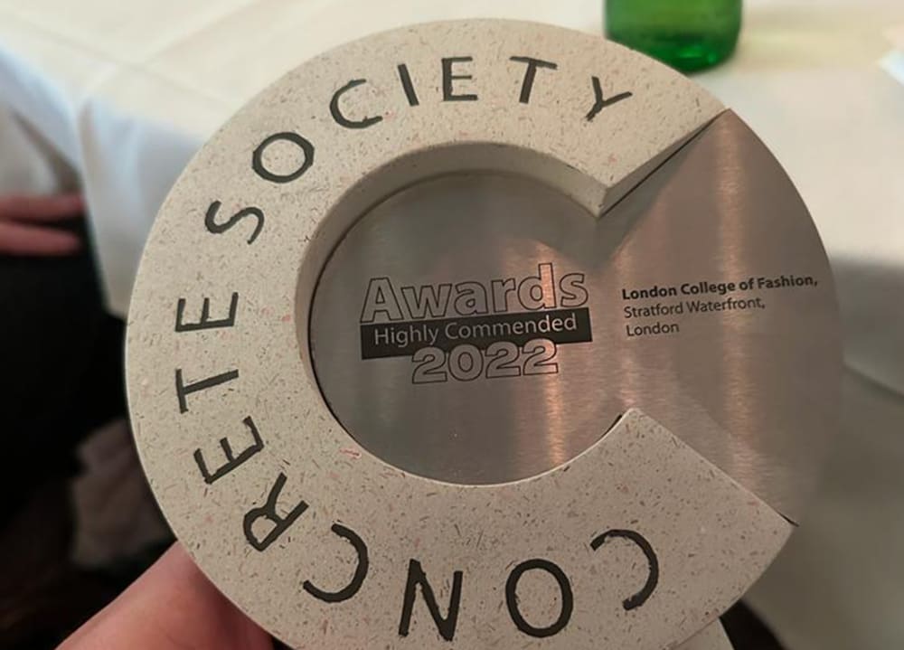 LCF's new building for Stratford Waterfront on East Bank has been highly commended at Concrete Society Awards 2022.