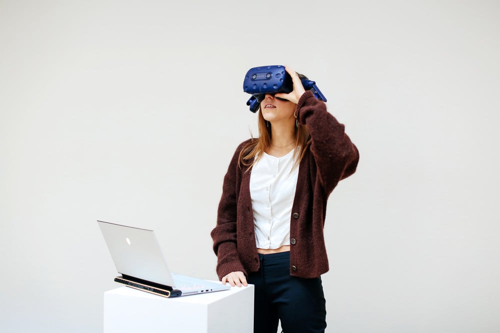student using VR headset