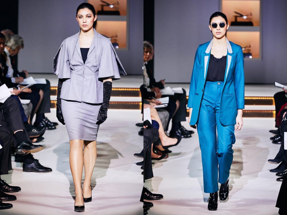 Tailored garments by Golden Shears finalists Eleonora Pariselli and Lizzie Boot-Handford, both students on Wimbledon's BA Costume for Theatre and Screen.