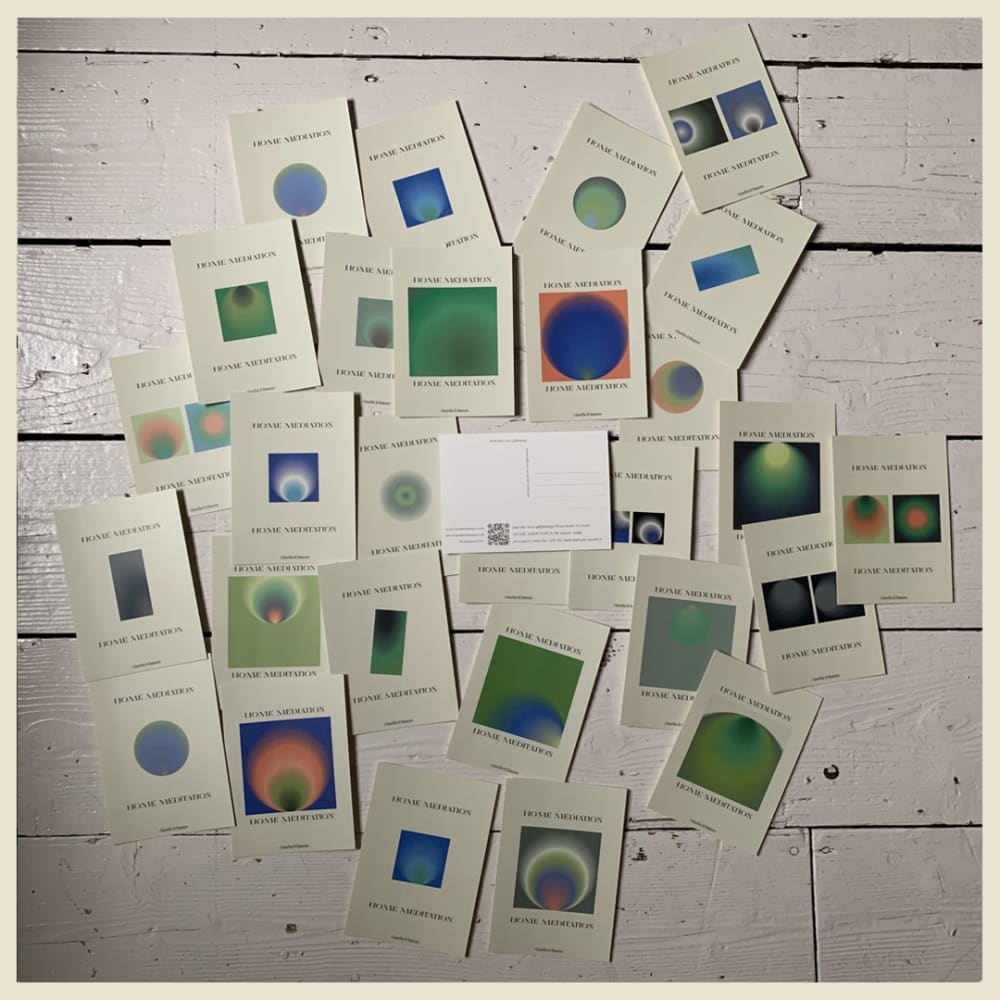 Circle gradient prints signifying the journey's transition through the land. Fragmented perception of the journey through the mundane imagery of London in the background. 