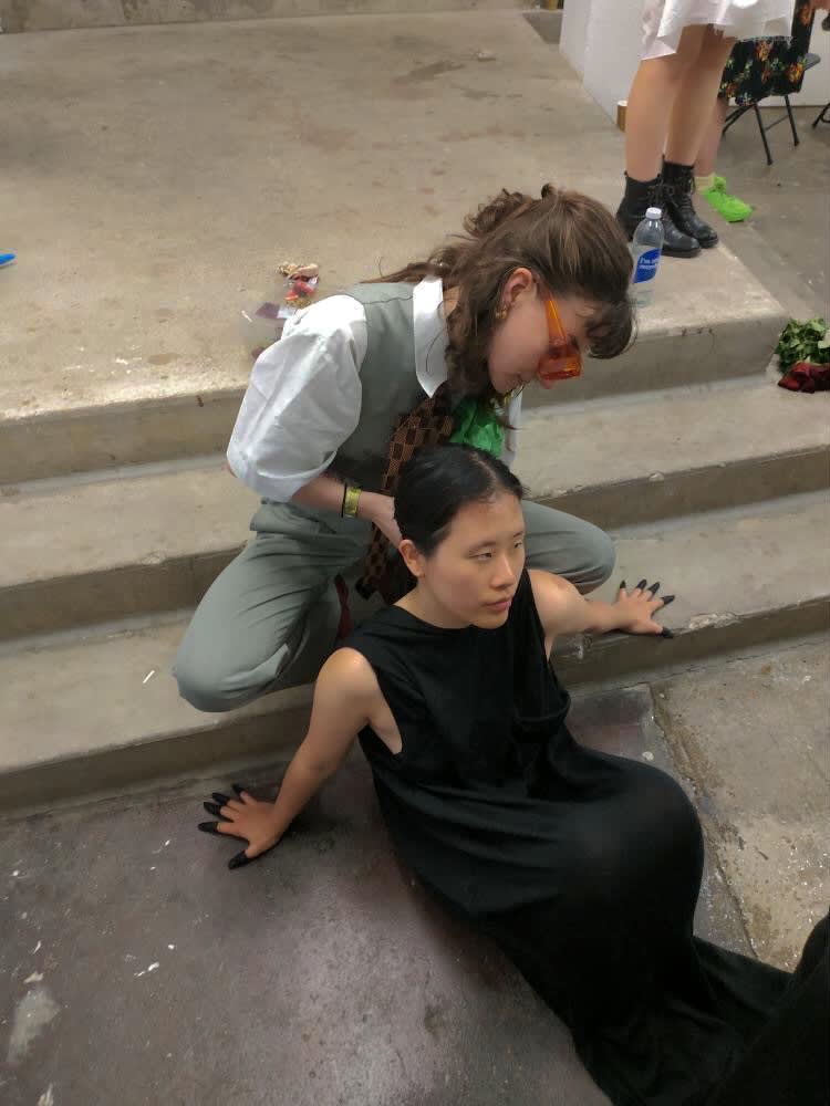 Backstage of Julia Mazur and model