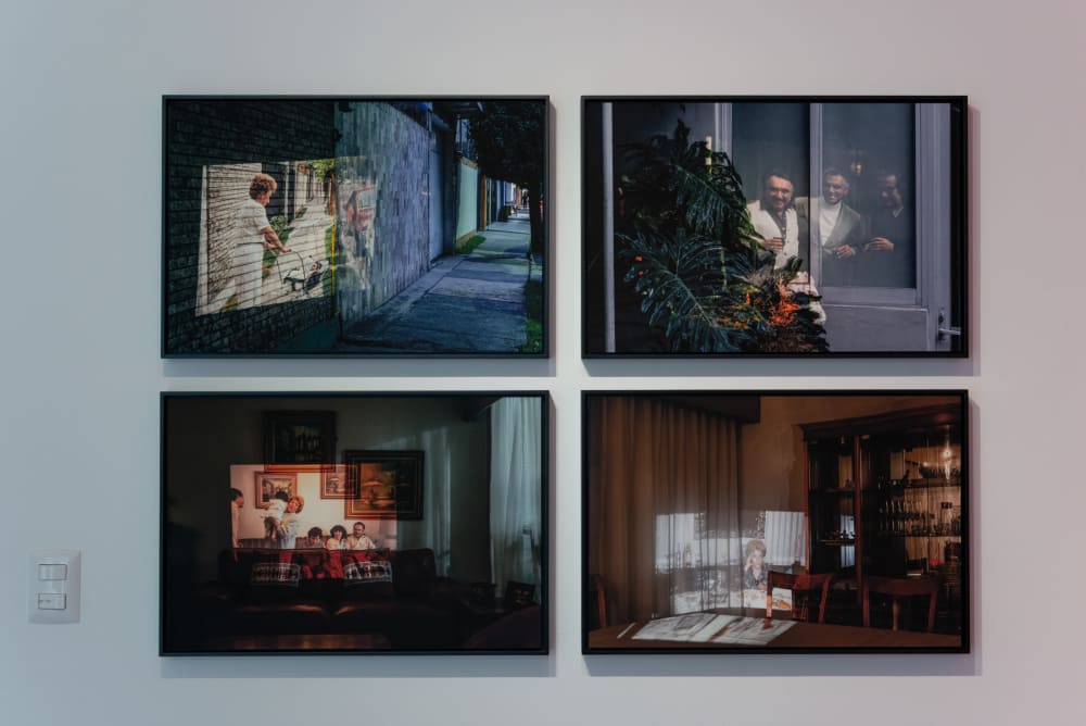 4 photos displayed on a wall showing parts of a house