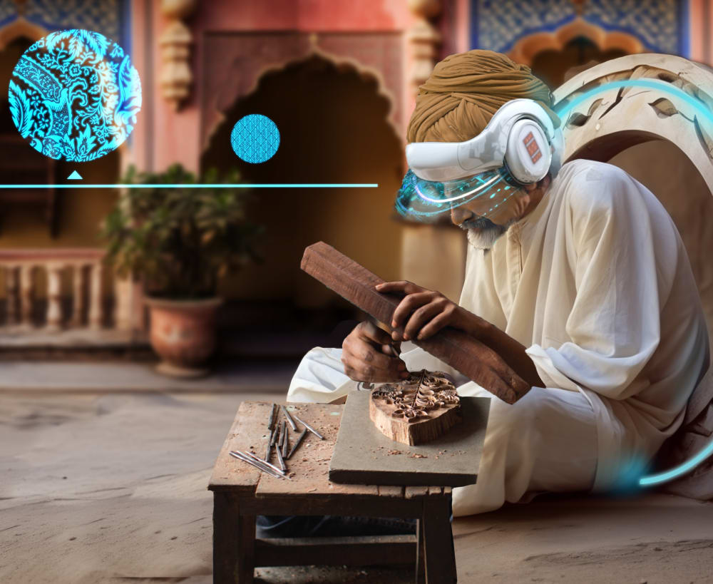 Indian man working on the floor with AI.