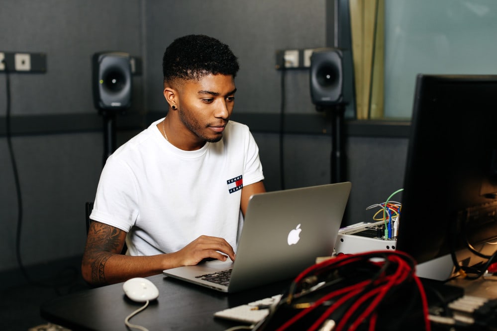 student working on a laptop