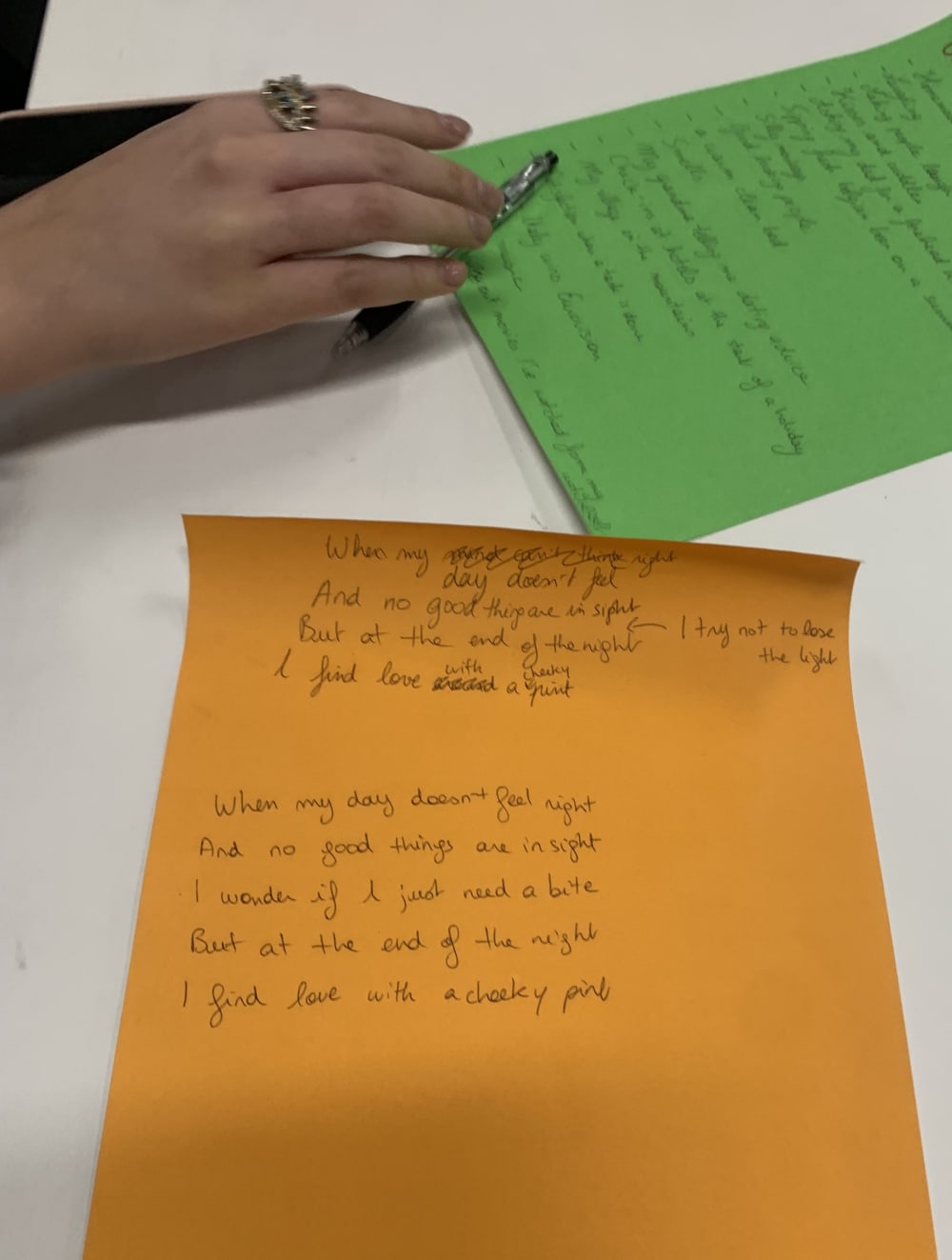 a poem written on yellow paper