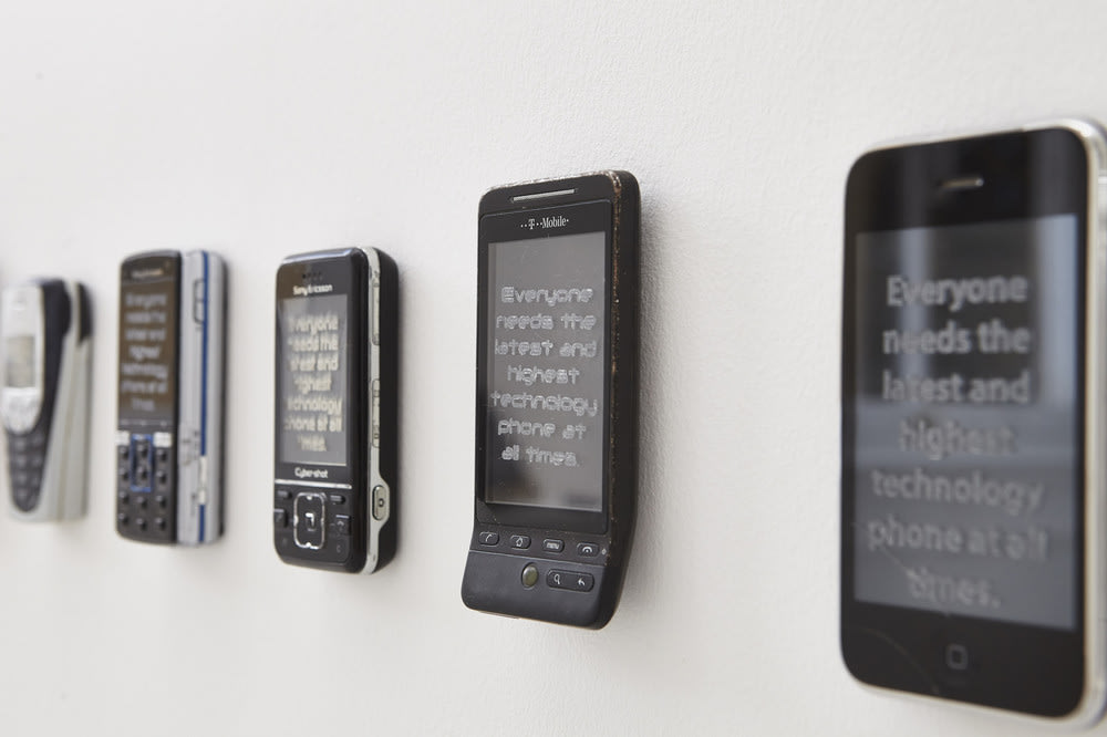 Installation with old mobile phones by Trystan Williams