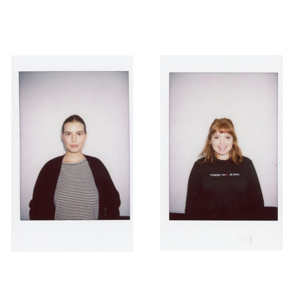 two polaroid portraits of young women
