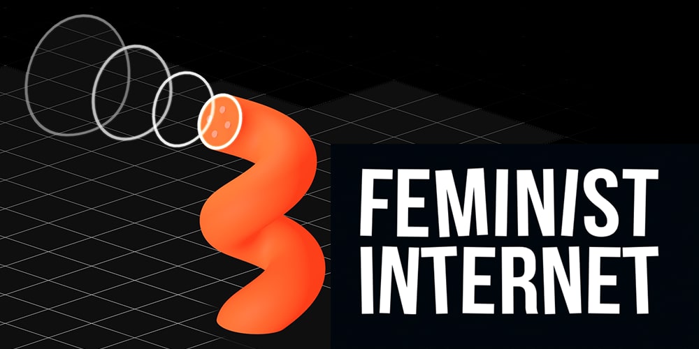 Black background with the text 'Feminist Internet'. UAL is working in partnership with Feminist Internet for this event.