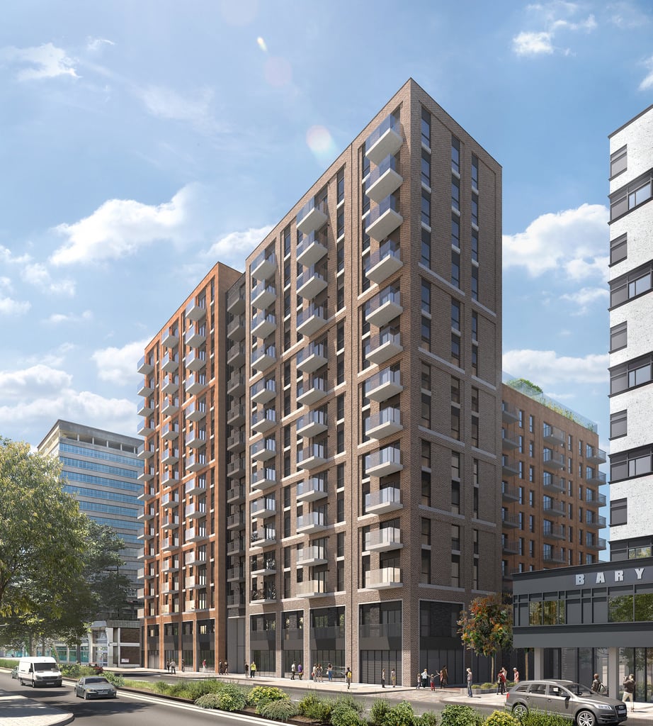 Digital rendering of the exterior of a tower block