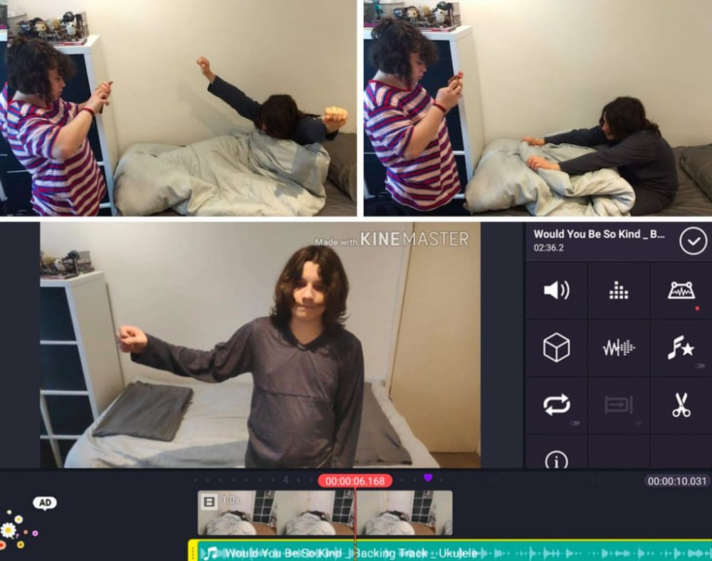 a screenshot from an editing software displaying images of young people in a bedroom