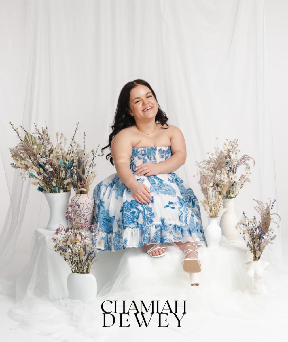 model in floral dress