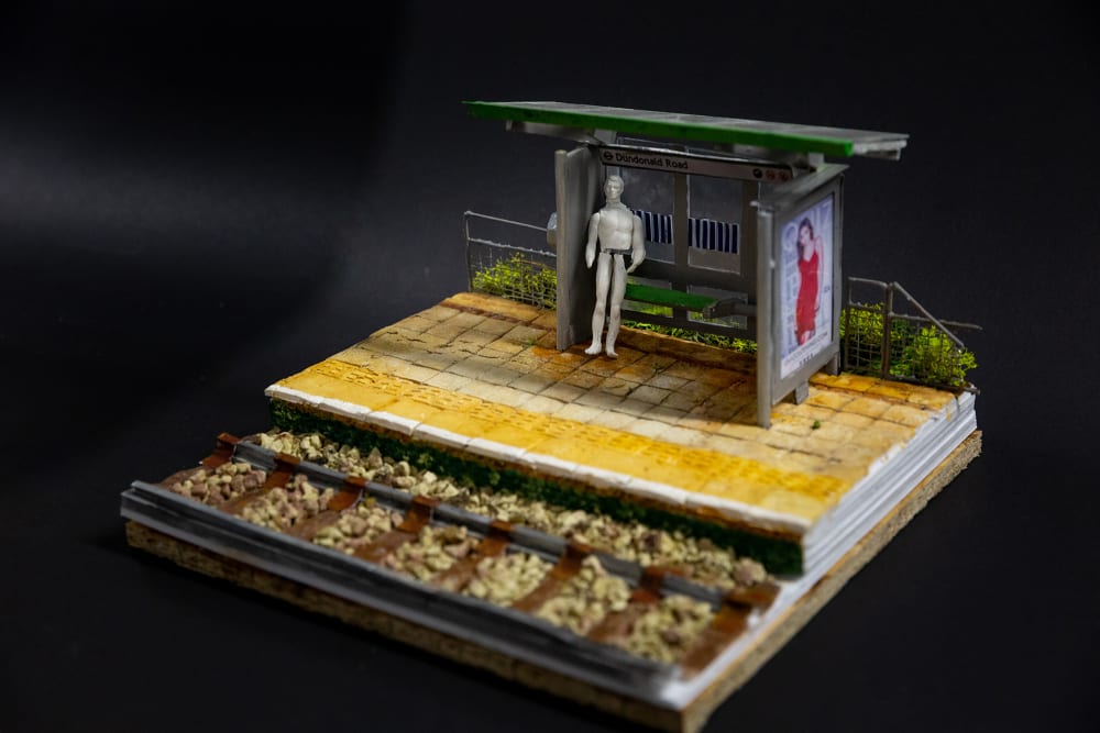 A scale model of a tram stop