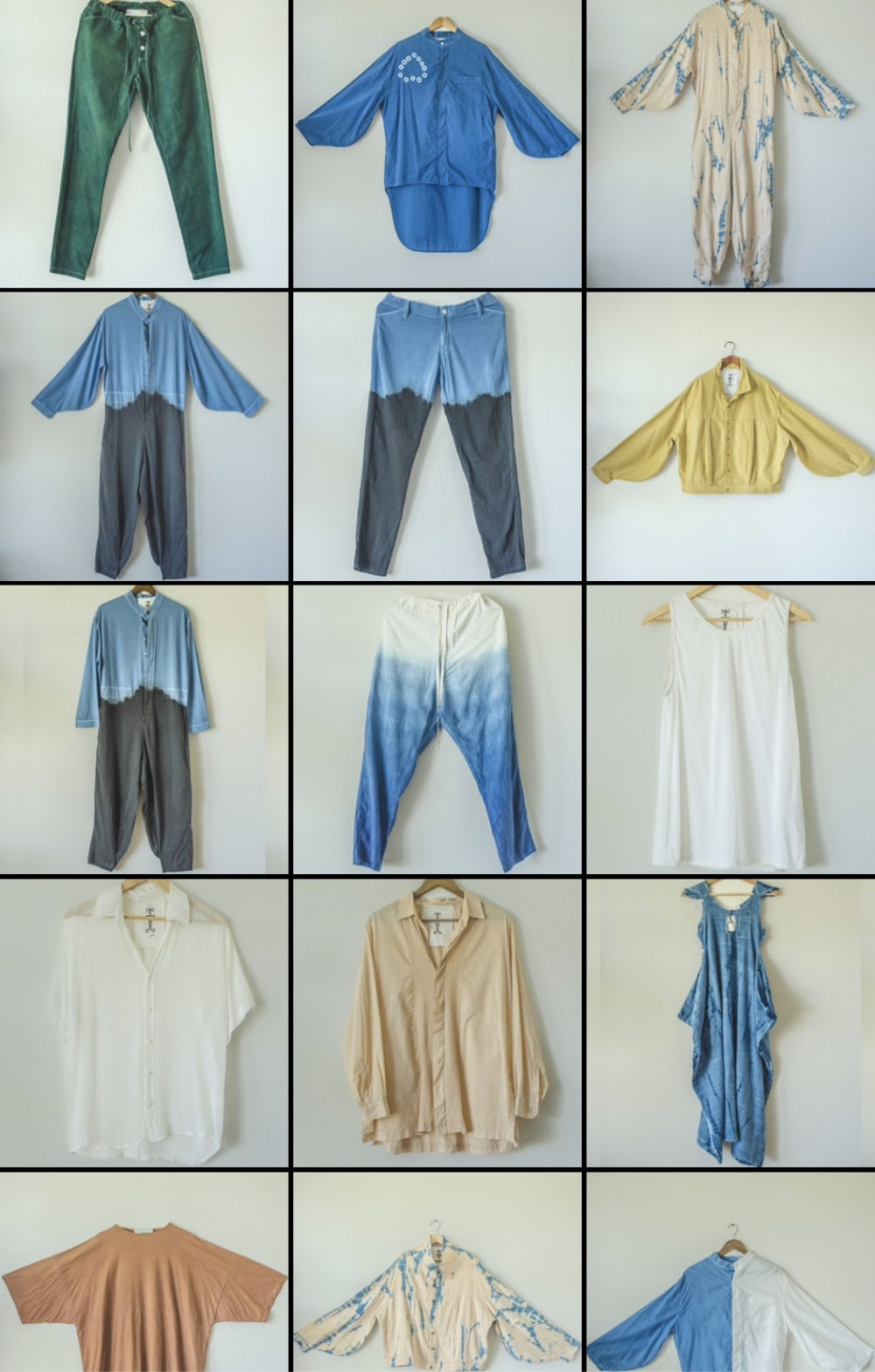 A series of clothes (shirts, trousers, t-shirts) by Bodies As Clothing 