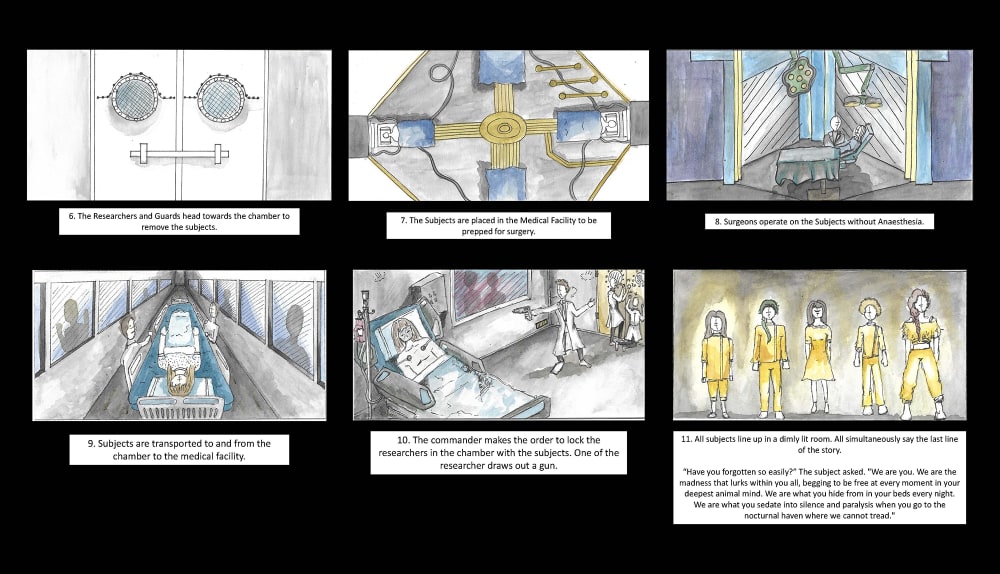 Storyboard of sketches of scenes 