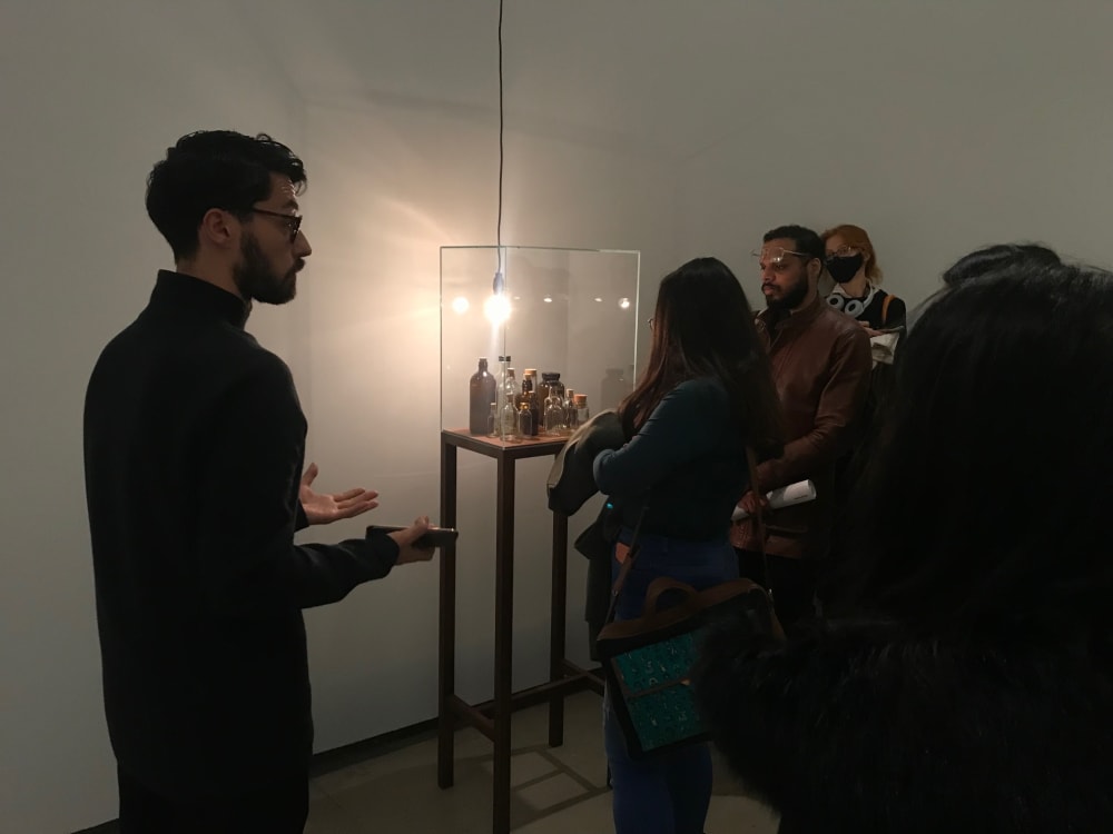 Students listening to a curator