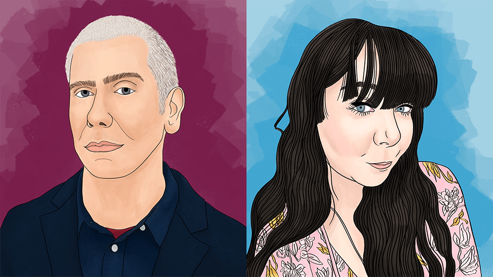Colourful illustration of two people.