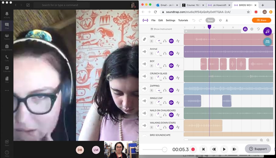 Screen shot of students using online radio production platform 