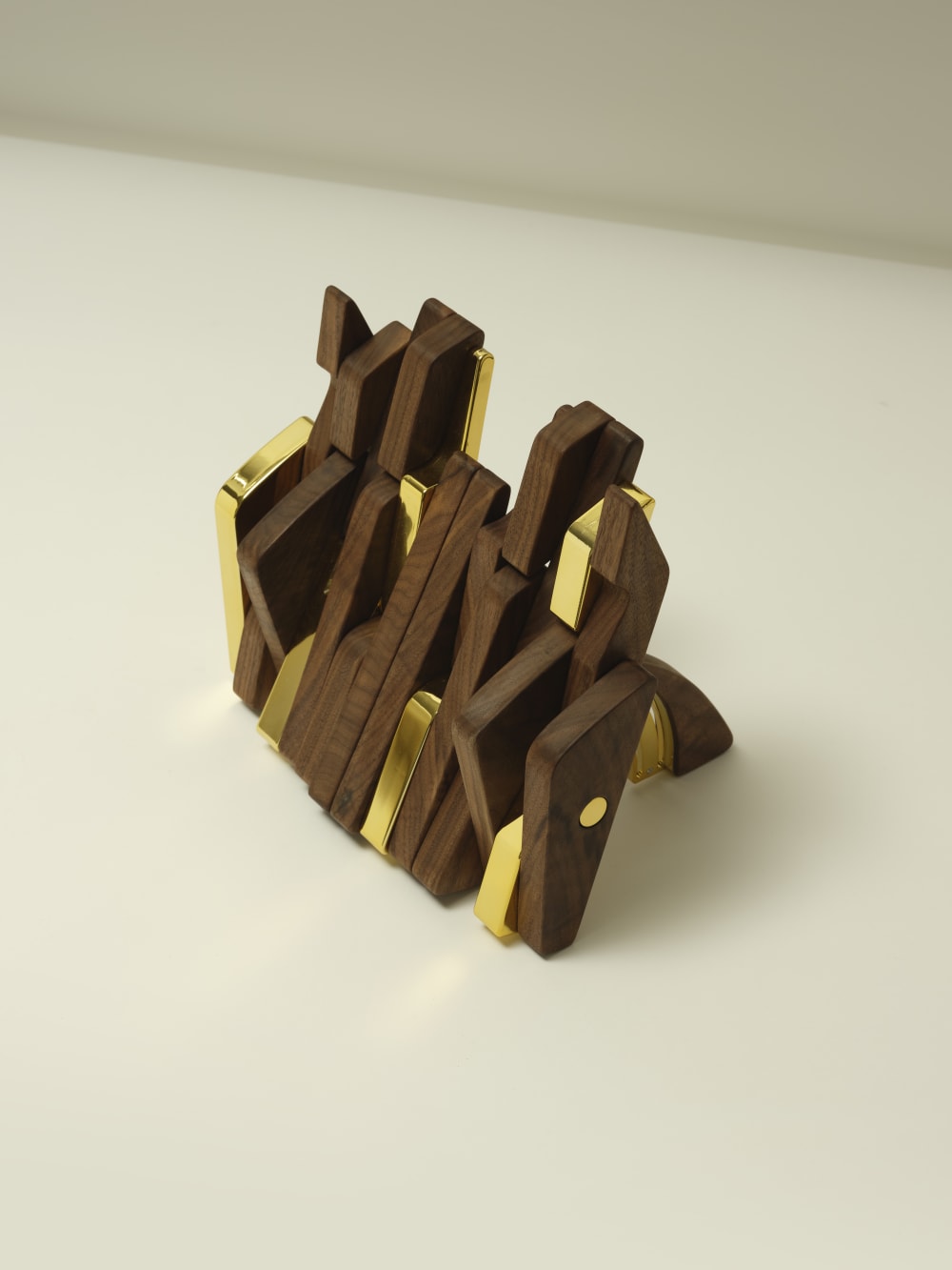 A wooden and golden geometric organament