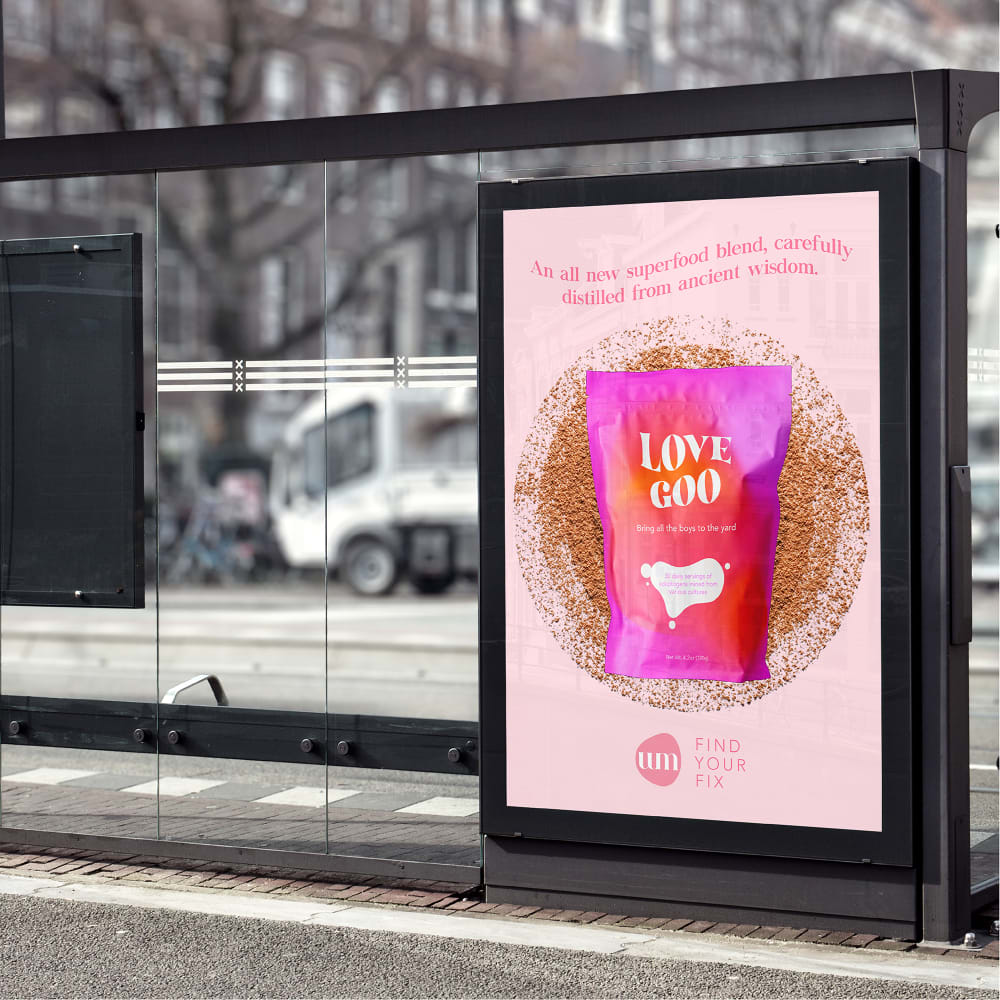 Digital display board at bus stand advertising Find Your Fix food product 