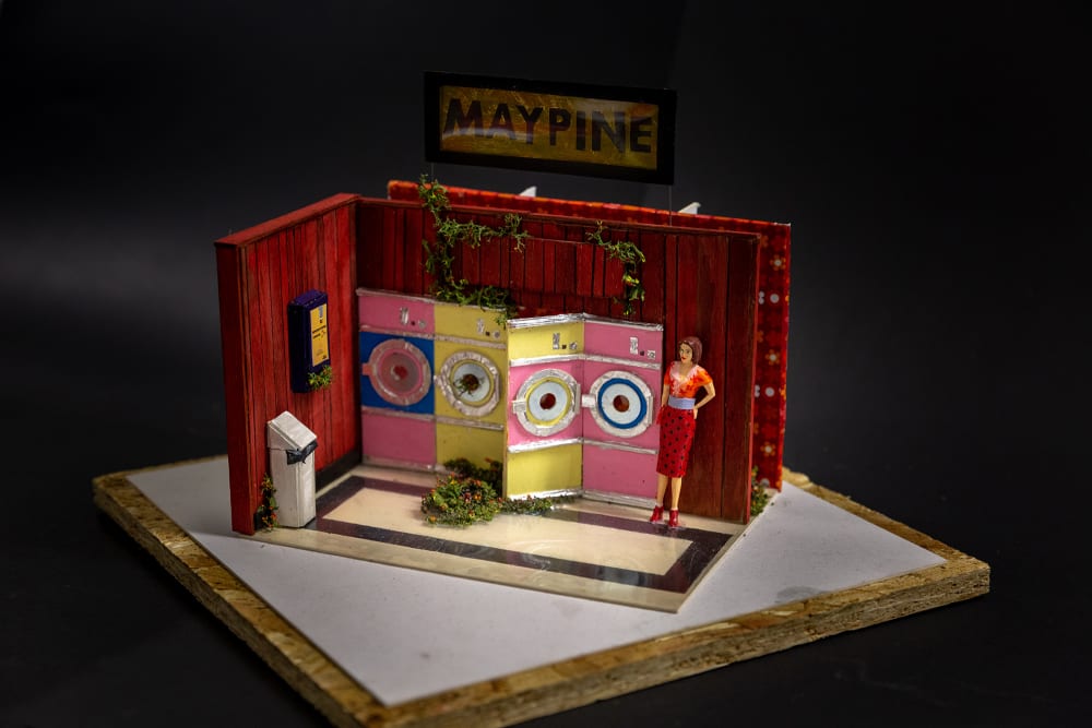 A scale model of a laundromat