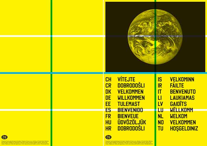 Yellow poster with the Creative Unions logo on