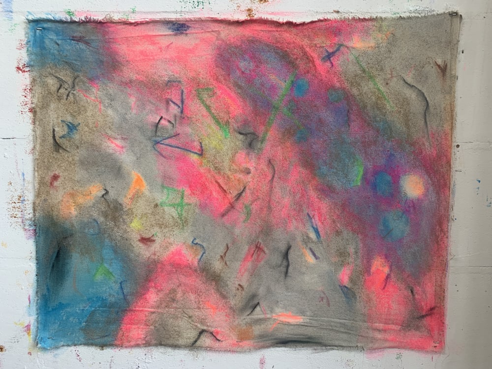 Spray painted unstretched canvas