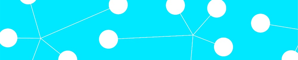 Groups of connected white lines with white circles on the ends. 