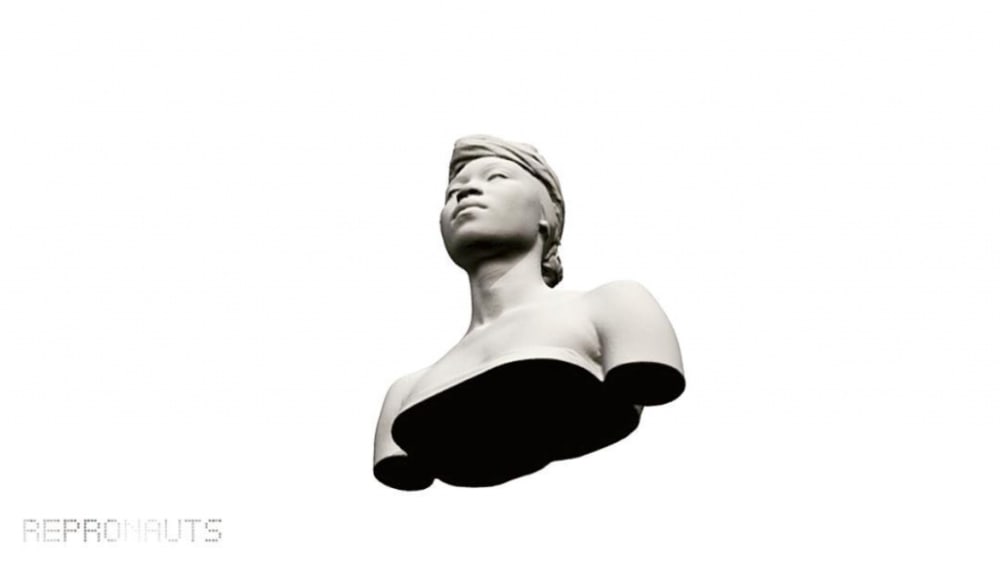 A digital image of a sculpture of a female head