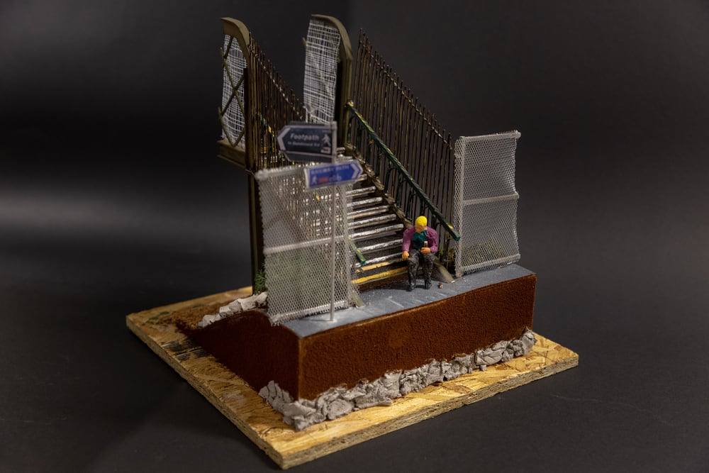 A scale model of a bridge and staircase